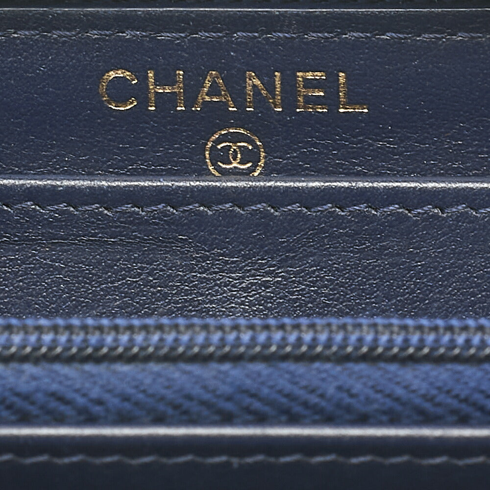 CHANEL Matelasse Round Long Wallet Caviar Skin Navy Gold-Tone Hardware, Pre-Owned