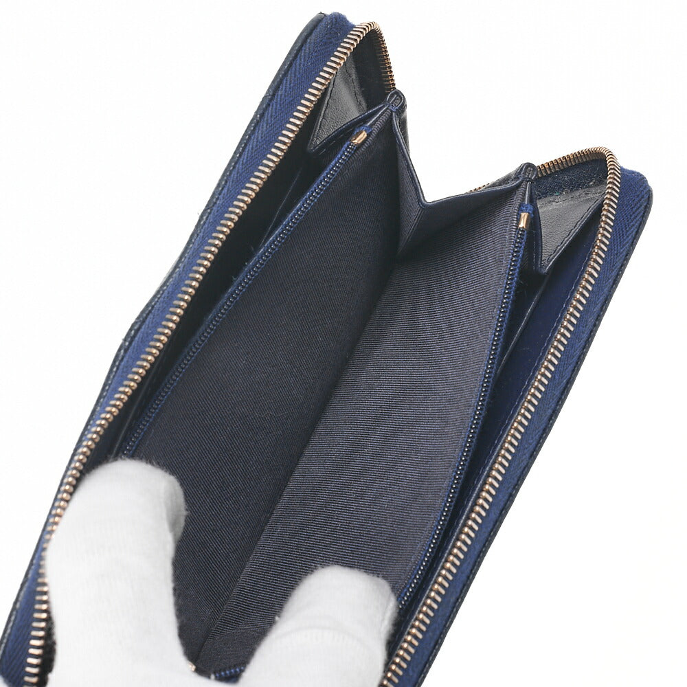 CHANEL Matelasse Round Long Wallet Caviar Skin Navy Gold-Tone Hardware, Pre-Owned