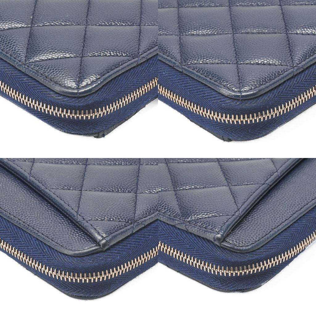 CHANEL Matelasse Round Long Wallet Caviar Skin Navy Gold-Tone Hardware, Pre-Owned