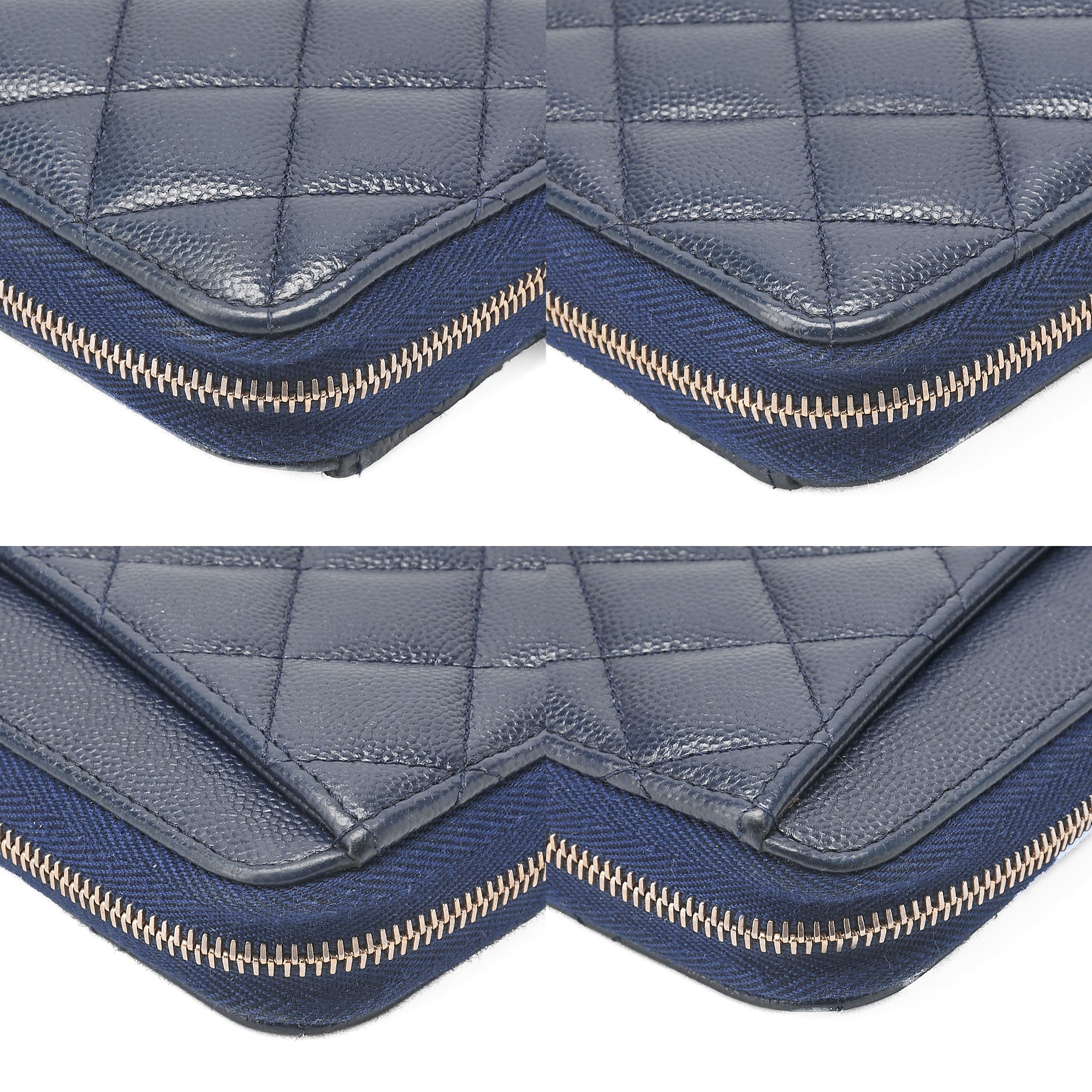 CHANEL Matelasse Round Long Wallet Caviar Skin Navy Gold-Tone Hardware, Pre-Owned