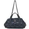CHANEL Ultra Stitch Coco Mark 2way Handbag Vintage Calf Navy Silver-Tone Hardware, Pre-Owned