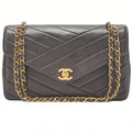 CHANEL Lambskin V-Stitch Single Flap 25cm Chain Shoulder Brown Gold-Tone Hardware, Pre-Owned