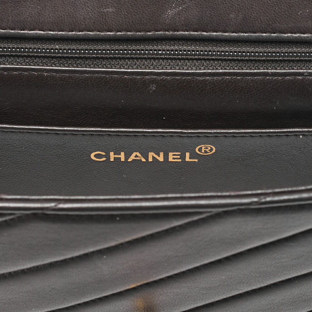 CHANEL Lambskin V-Stitch Single Flap 25cm Chain Shoulder Brown Gold-Tone Hardware, Pre-Owned