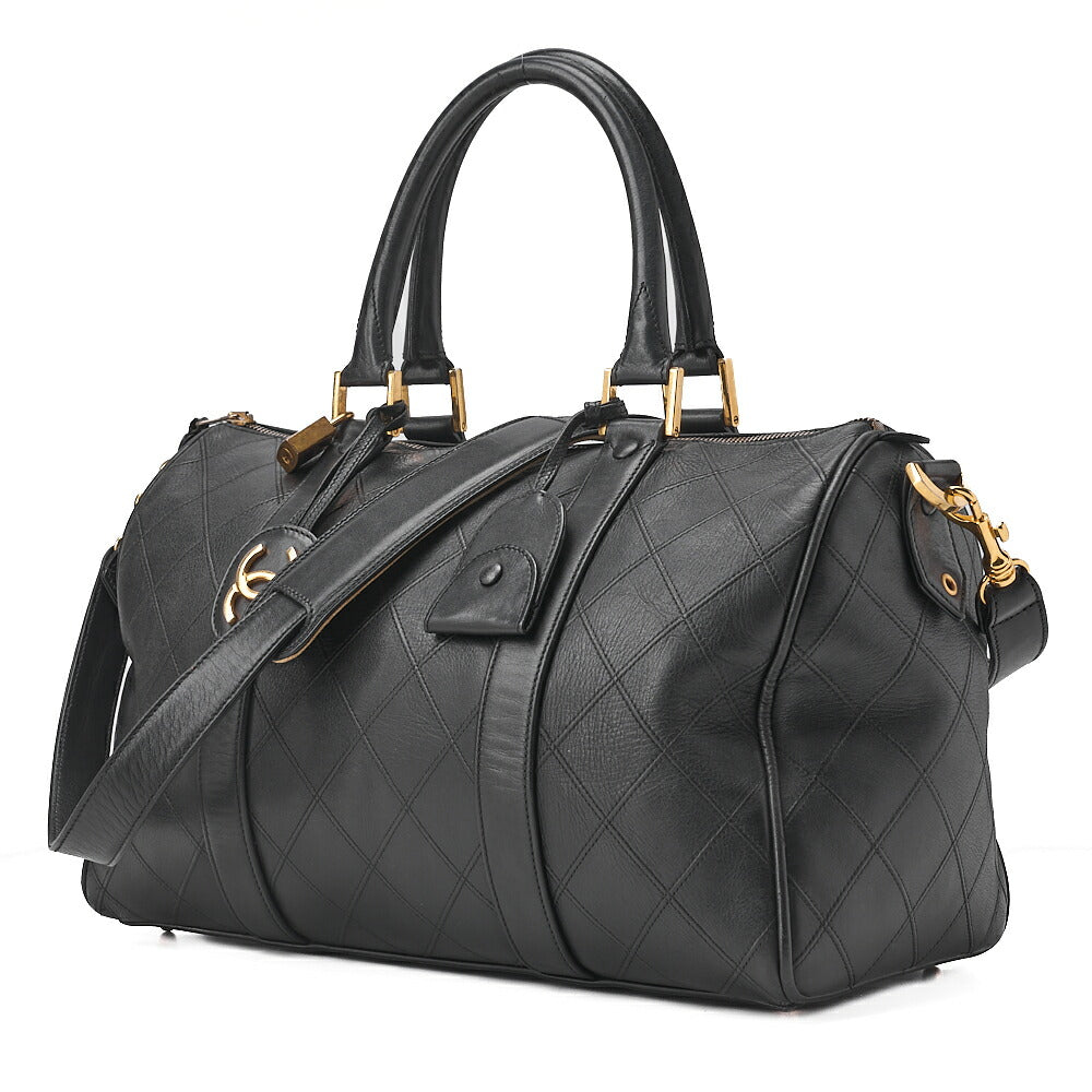CHANEL Matelasse Bicolore 2WAY Shoulder Boston Lambskin Black Gold-Tone Hardware, Pre-Owned