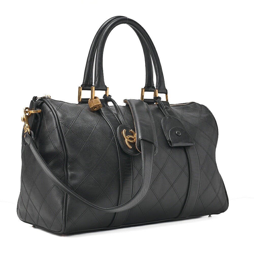 CHANEL Matelasse Bicolore 2WAY Shoulder Boston Lambskin Black Gold-Tone Hardware, Pre-Owned
