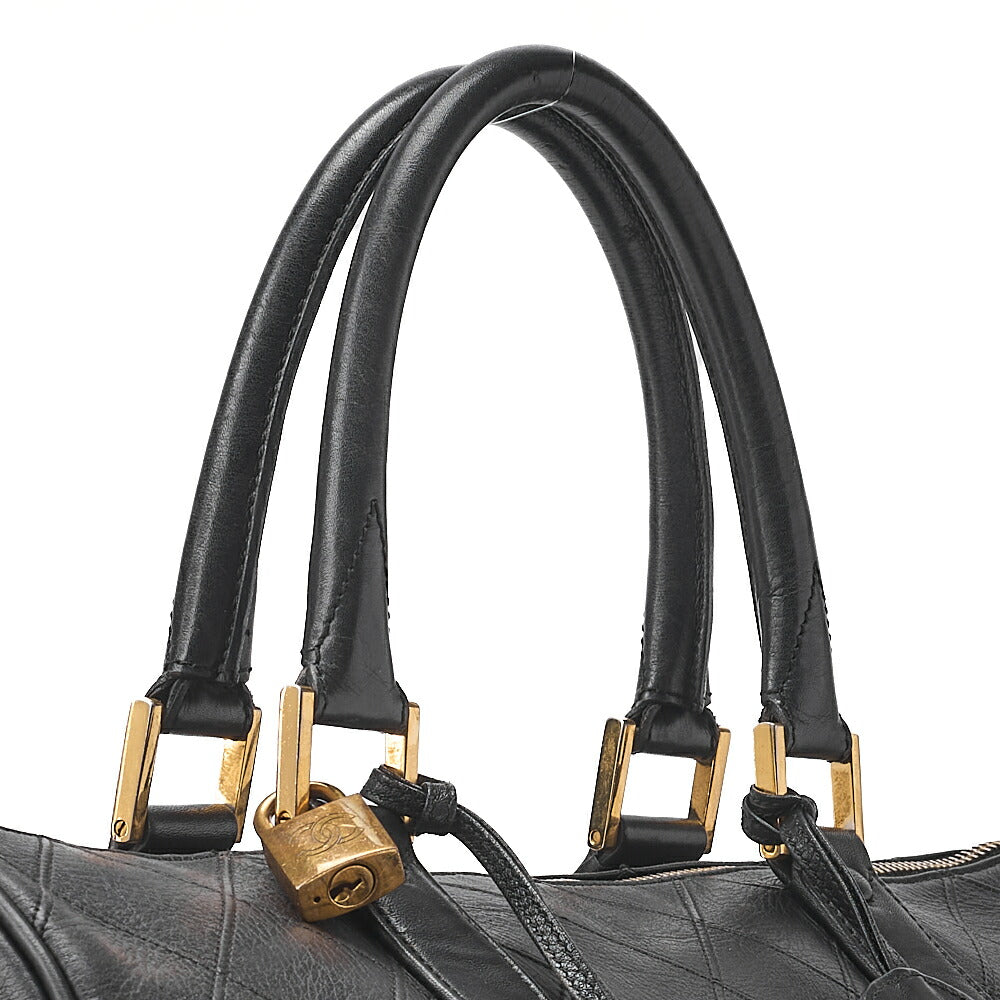 CHANEL Matelasse Bicolore 2WAY Shoulder Boston Lambskin Black Gold-Tone Hardware, Pre-Owned
