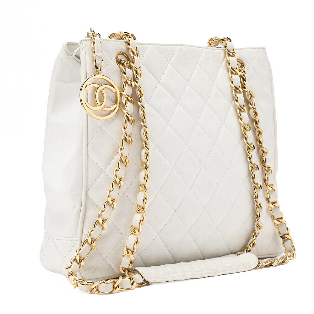 CHANEL Coco Mark Circle Coco Charm Chain Shoulder Bag Lambskin White Gold-Tone Hardware, Pre-Owned