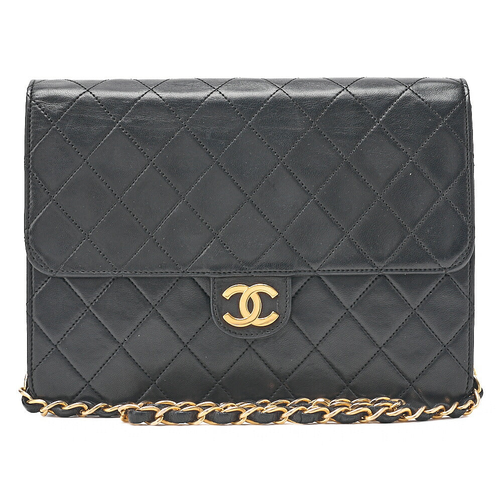 CHANEL Matelasse Push Lock 22cm Chain Shoulder Lambskin Black Gold-Tone Hardware, Pre-Owned