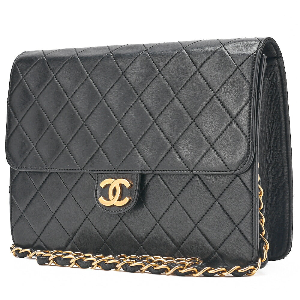CHANEL Matelasse Push Lock 22cm Chain Shoulder Lambskin Black Gold-Tone Hardware, Pre-Owned