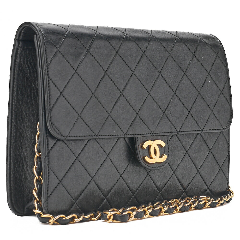 CHANEL Matelasse Push Lock 22cm Chain Shoulder Lambskin Black Gold-Tone Hardware, Pre-Owned