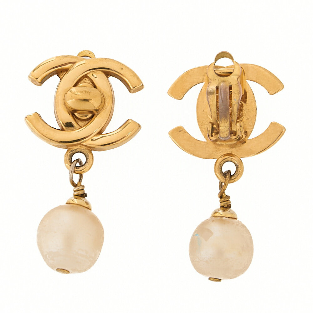 CHANEL Earrings Cocomark 96P GP x Faux Pearl Gold Gold Plated-Tone Hardware, Pre-Owned