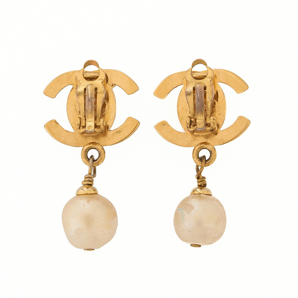 CHANEL Earrings Cocomark 96P GP x Faux Pearl Gold Gold Plated-Tone Hardware, Pre-Owned