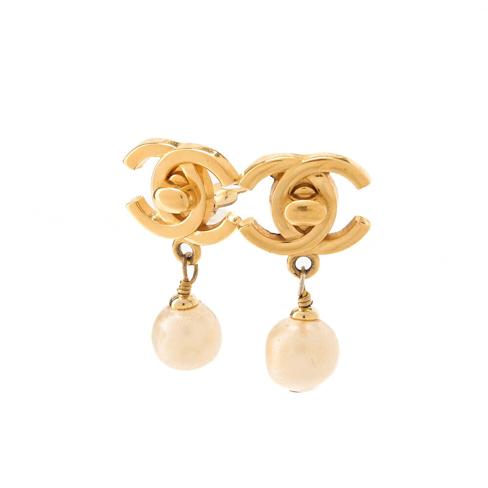 CHANEL Earrings Cocomark 96P GP x Faux Pearl Gold Gold Plated-Tone Hardware, Pre-Owned