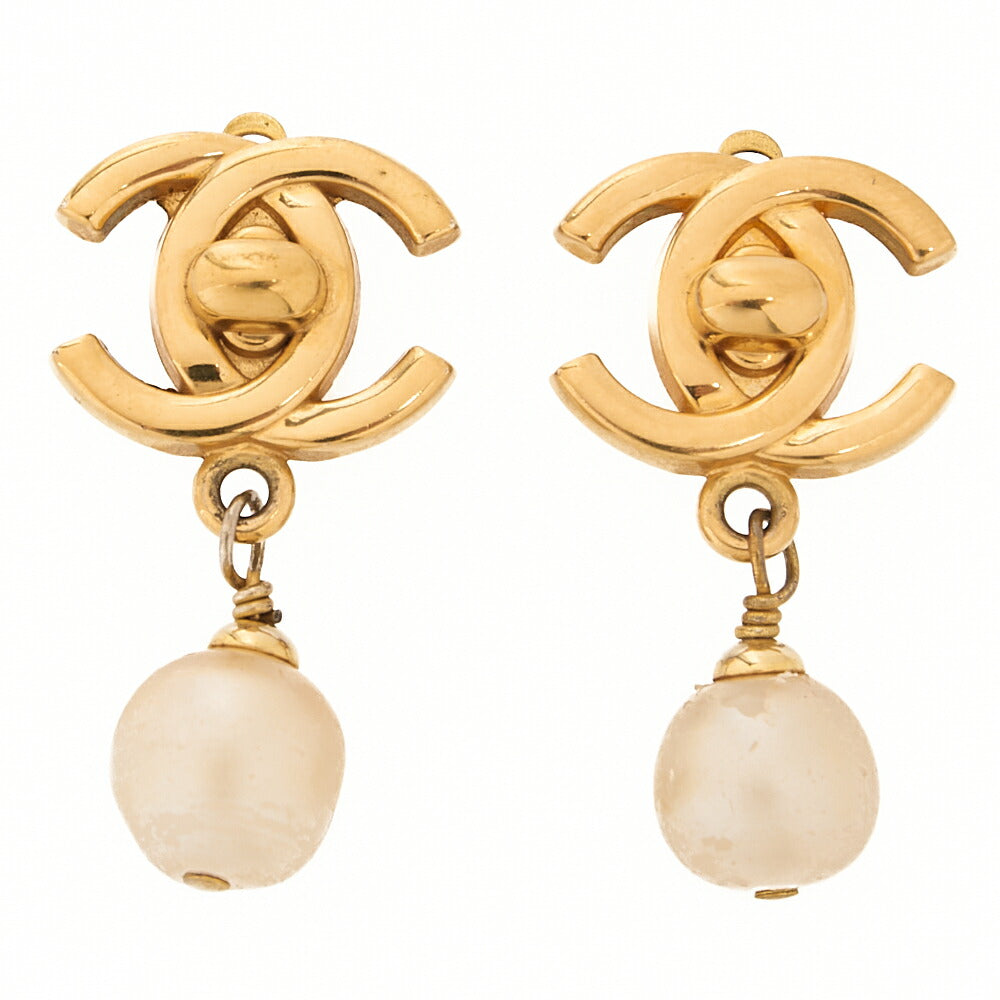 CHANEL Earrings Cocomark 96P GP x Faux Pearl Gold Gold Plated-Tone Hardware, Pre-Owned