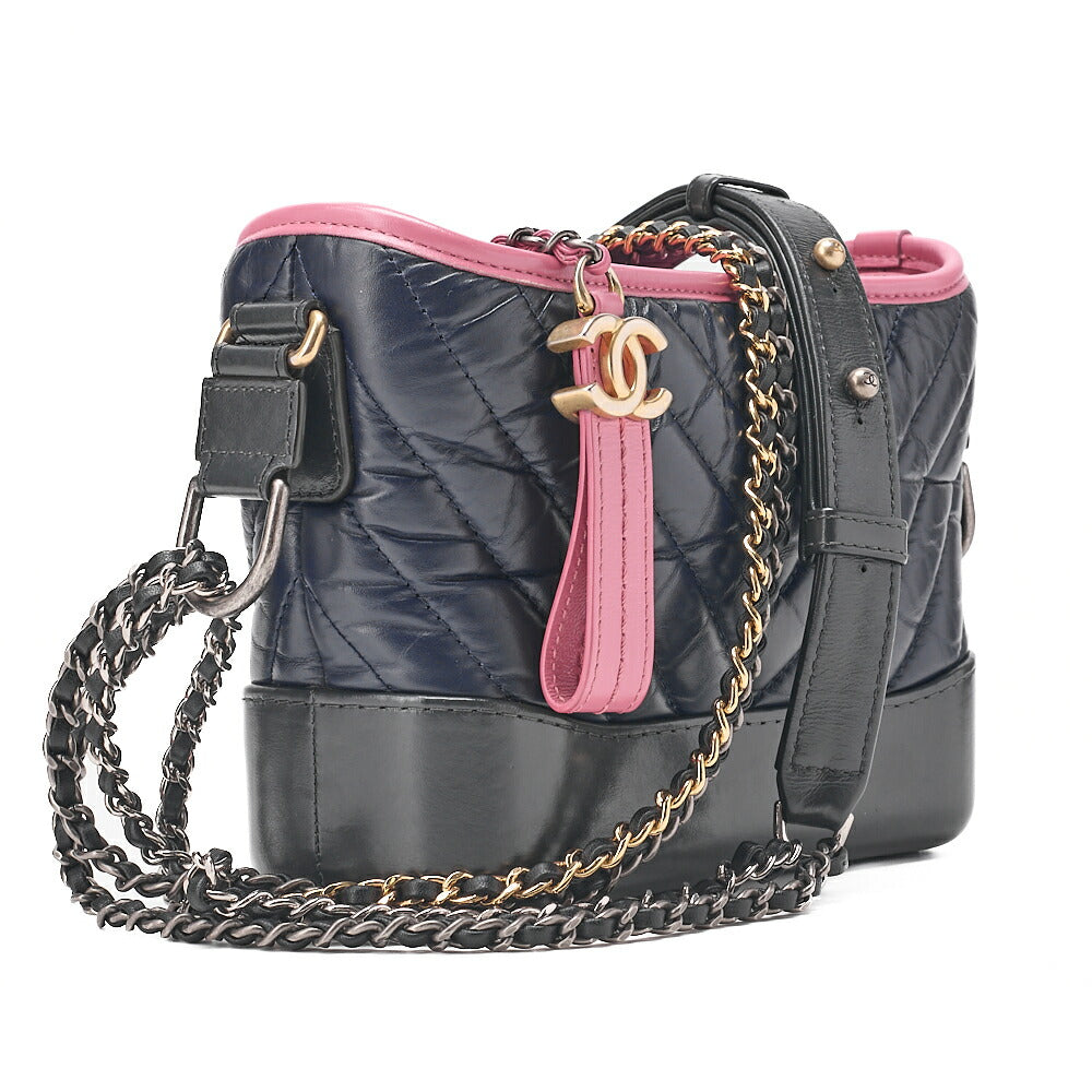 CHANEL Chain Shoulder Bag Matelasse  Gabrieldo Vintage Calf Black x Navy x Pink Silver x Gold -Tone Hardware, Pre-Owned