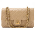 CHANEL Lambskin Matelasse 25cm Double Flap Chain Shoulder Beige Gold-Tone Hardware, Pre-Owned