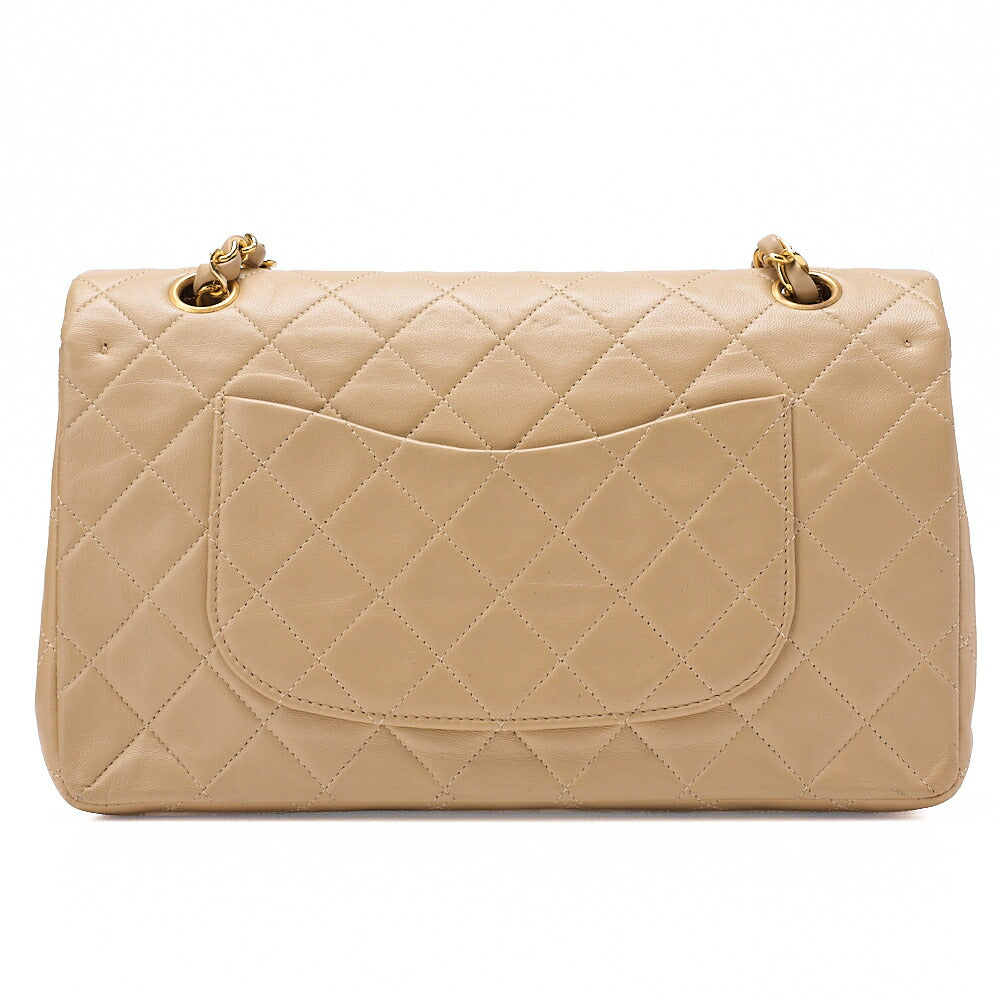 CHANEL Lambskin Matelasse 25cm Double Flap Chain Shoulder Beige Gold-Tone Hardware, Pre-Owned