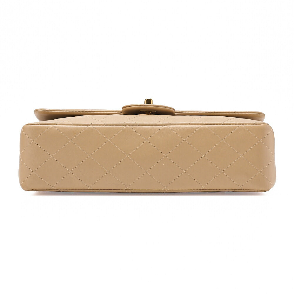 CHANEL Lambskin Matelasse 25cm Double Flap Chain Shoulder Beige Gold-Tone Hardware, Pre-Owned