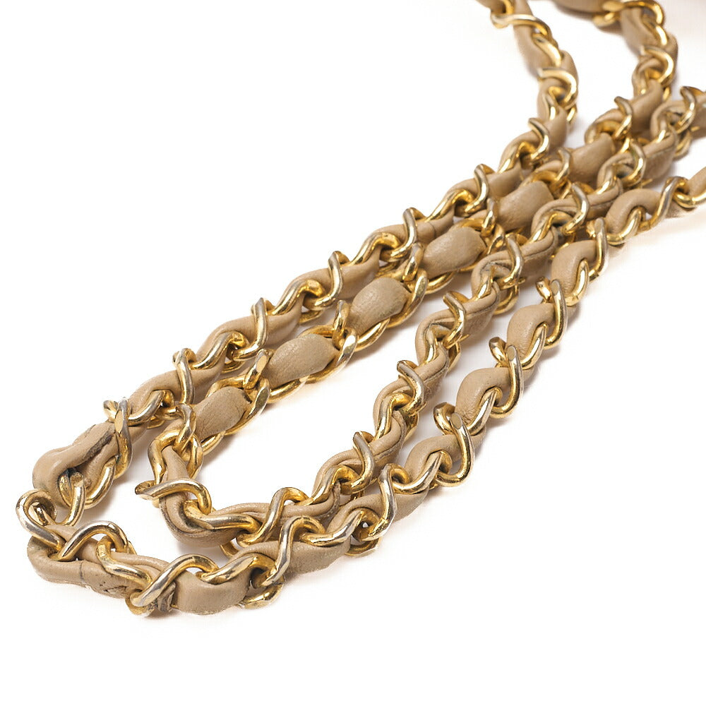 CHANEL Lambskin Matelasse 25cm Double Flap Chain Shoulder Beige Gold-Tone Hardware, Pre-Owned