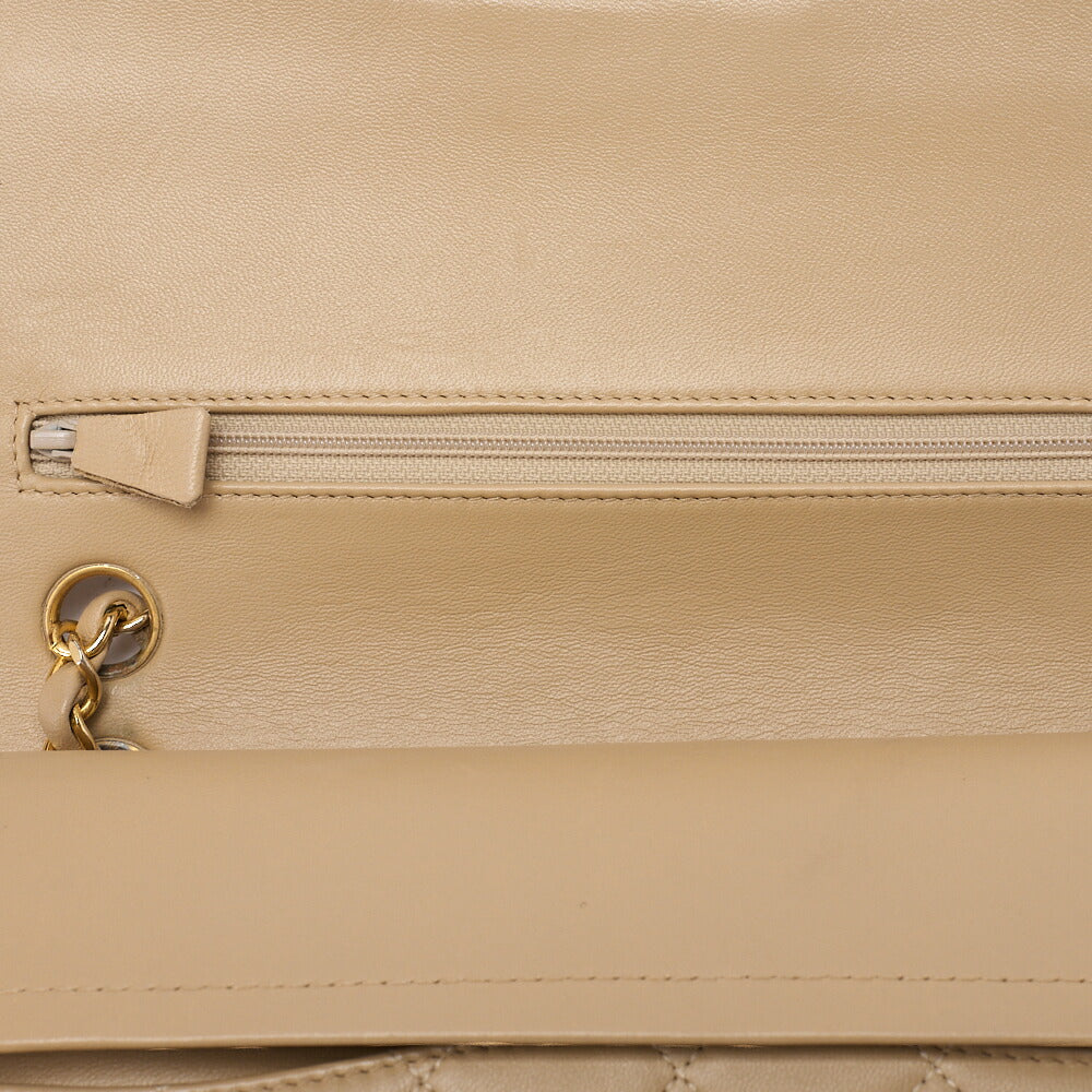 CHANEL Lambskin Matelasse 25cm Double Flap Chain Shoulder Beige Gold-Tone Hardware, Pre-Owned
