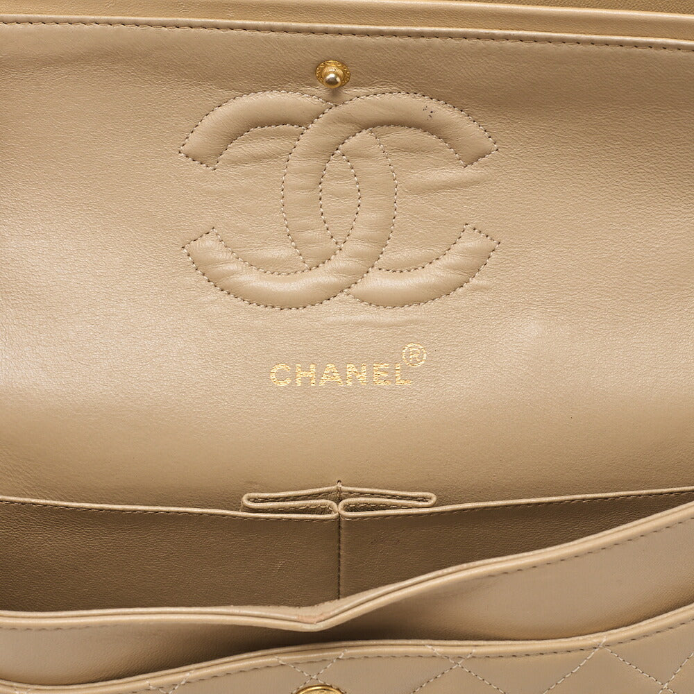 CHANEL Lambskin Matelasse 25cm Double Flap Chain Shoulder Beige Gold-Tone Hardware, Pre-Owned
