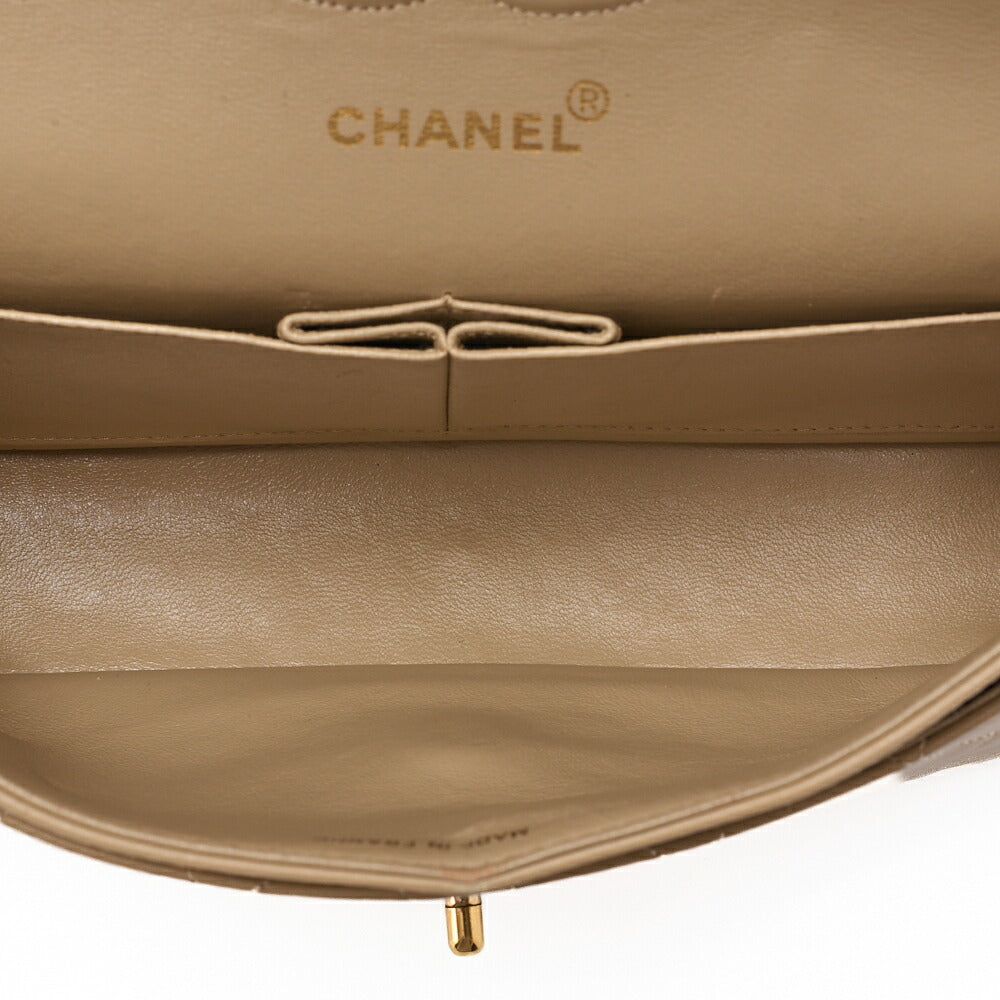 CHANEL Lambskin Matelasse 25cm Double Flap Chain Shoulder Beige Gold-Tone Hardware, Pre-Owned