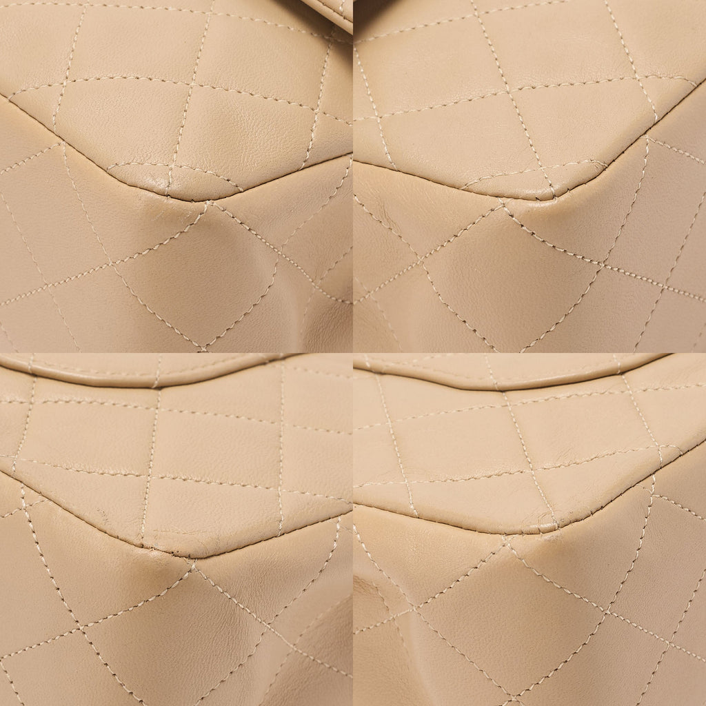 CHANEL Lambskin Matelasse 25cm Double Flap Chain Shoulder Beige Gold-Tone Hardware, Pre-Owned