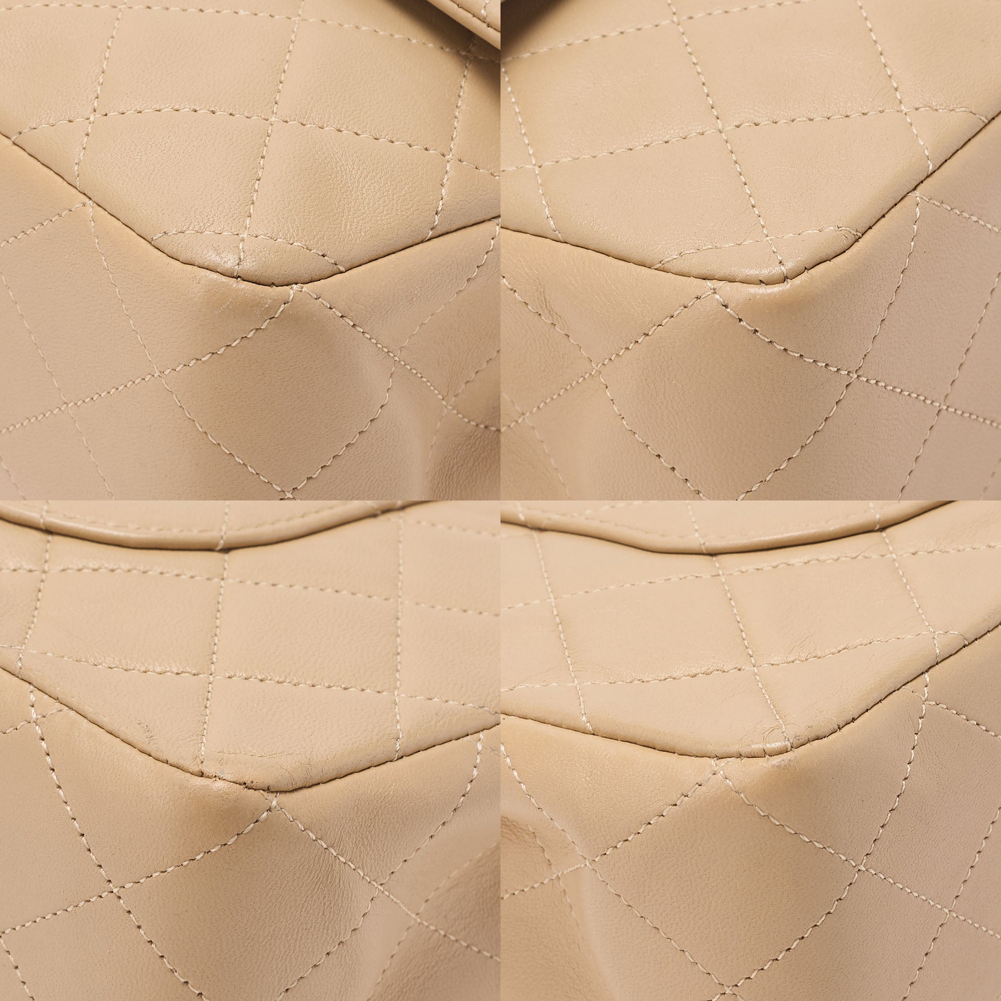 CHANEL Lambskin Matelasse 25cm Double Flap Chain Shoulder Beige Gold-Tone Hardware, Pre-Owned