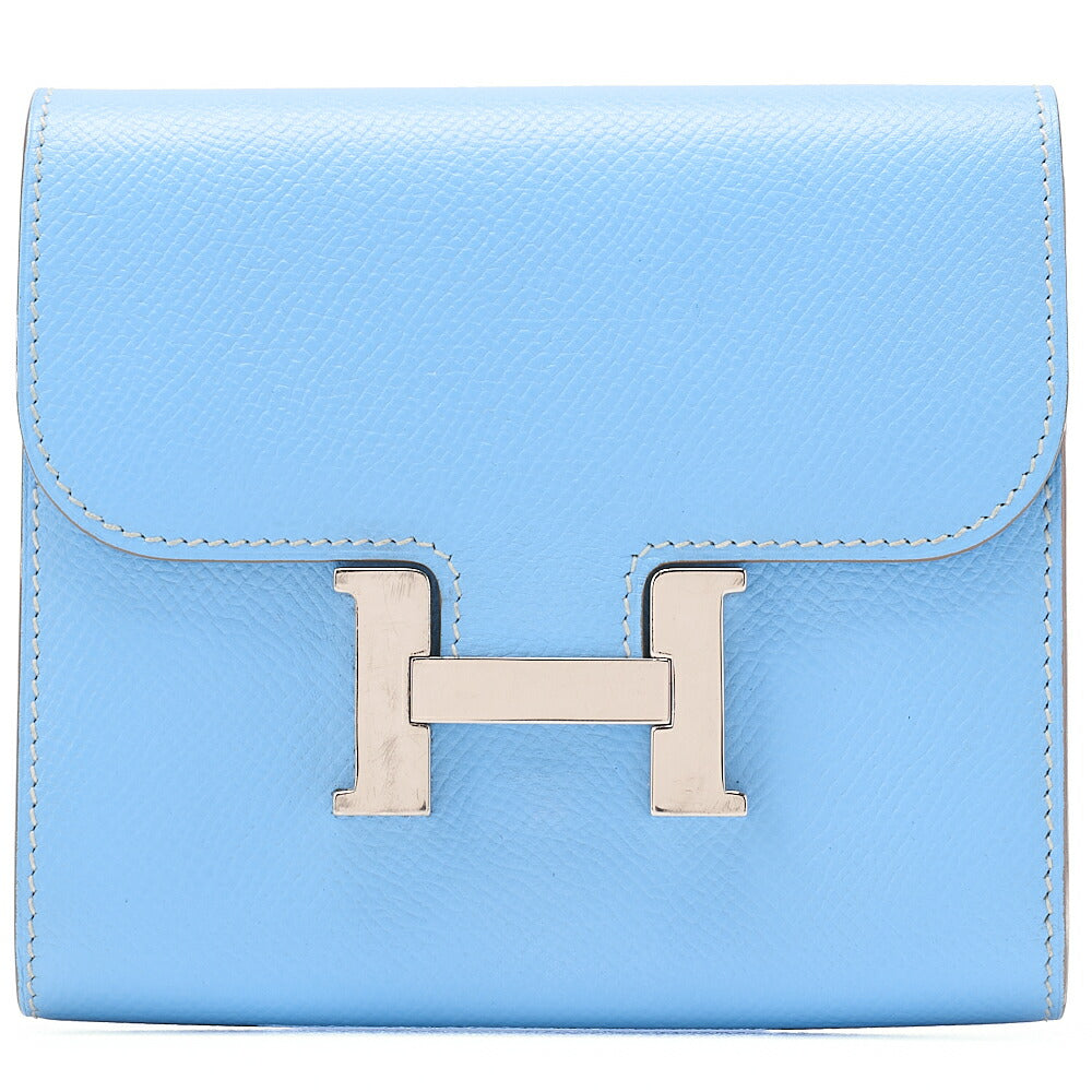 HERMES Constance Compact Bi-Fold Wallet Epson Blue Paradise Silver-Tone Hardware, Pre-Owned