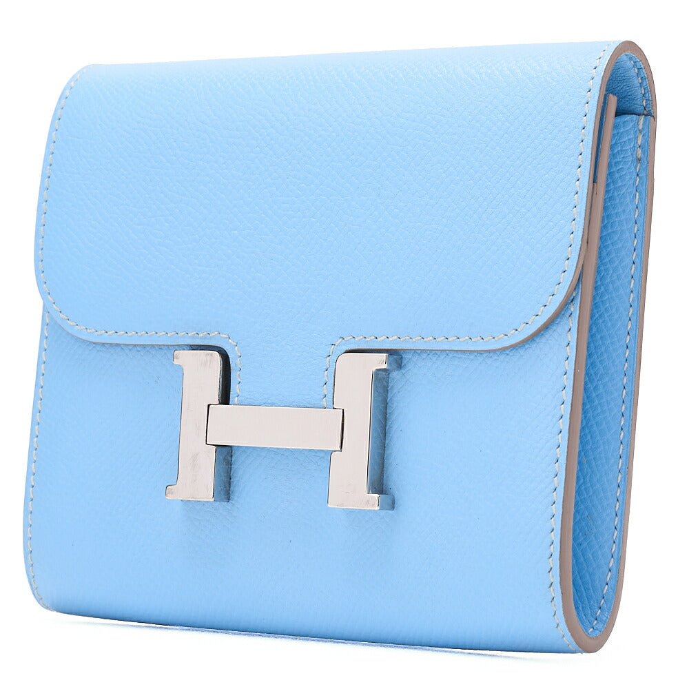 HERMES Constance Compact Bi-Fold Wallet Epson Blue Paradise Silver-Tone Hardware, Pre-Owned