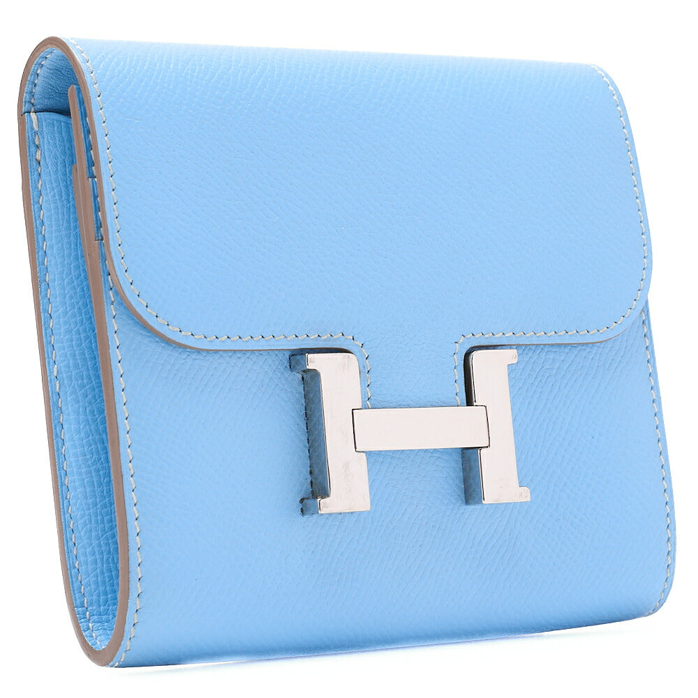 HERMES Constance Compact Bi-Fold Wallet Epson Blue Paradise Silver-Tone Hardware, Pre-Owned
