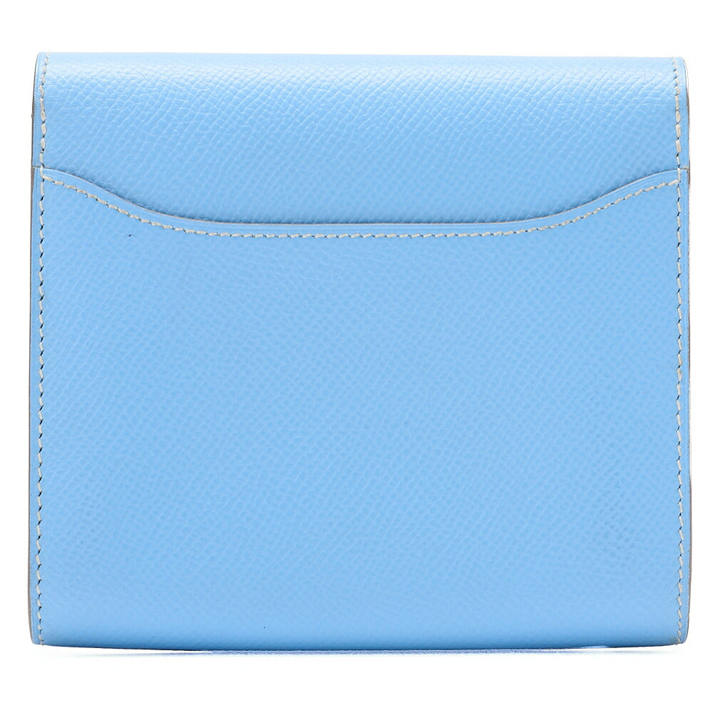 HERMES Constance Compact Bi-Fold Wallet Epson Blue Paradise Silver-Tone Hardware, Pre-Owned
