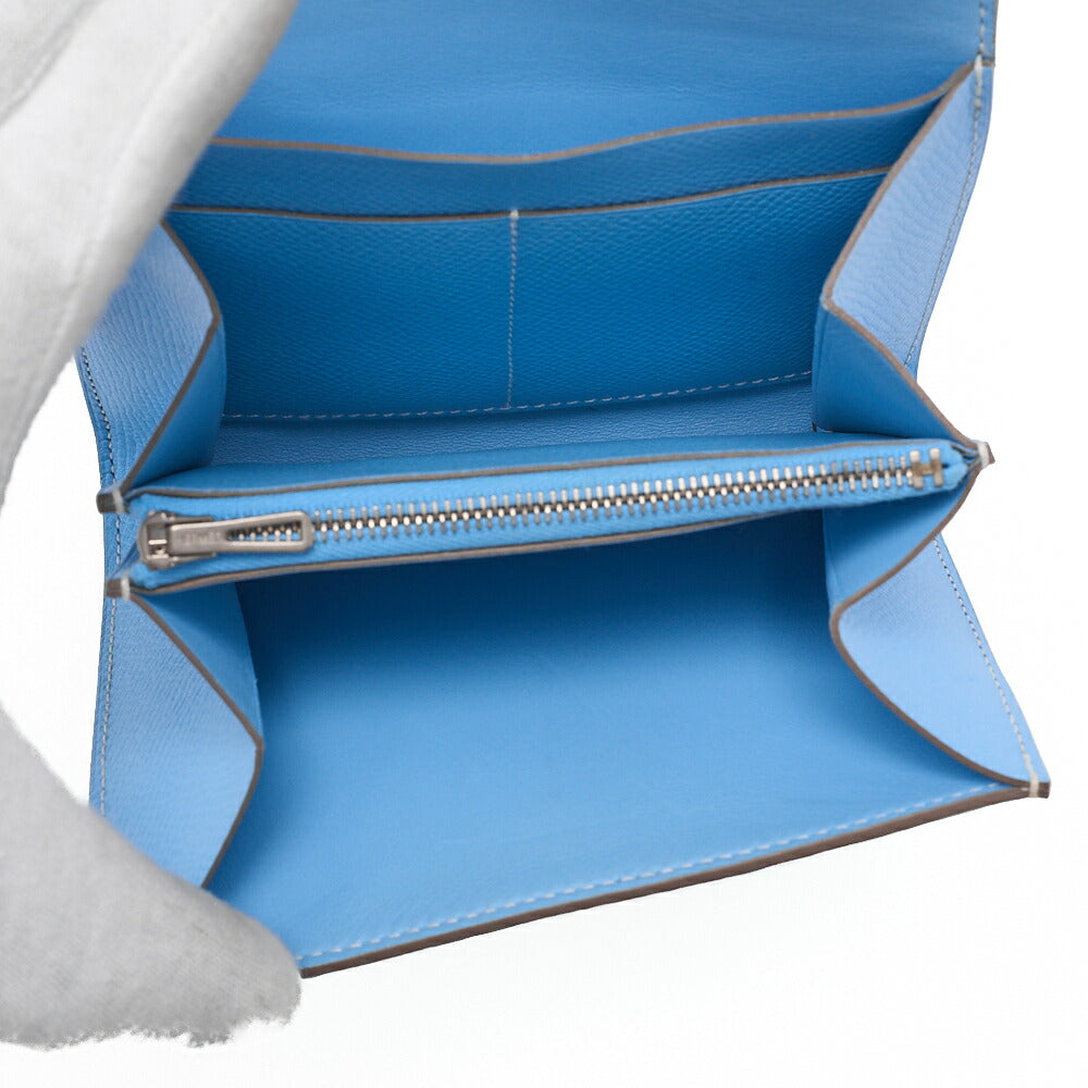 HERMES Constance Compact Bi-Fold Wallet Epson Blue Paradise Silver-Tone Hardware, Pre-Owned