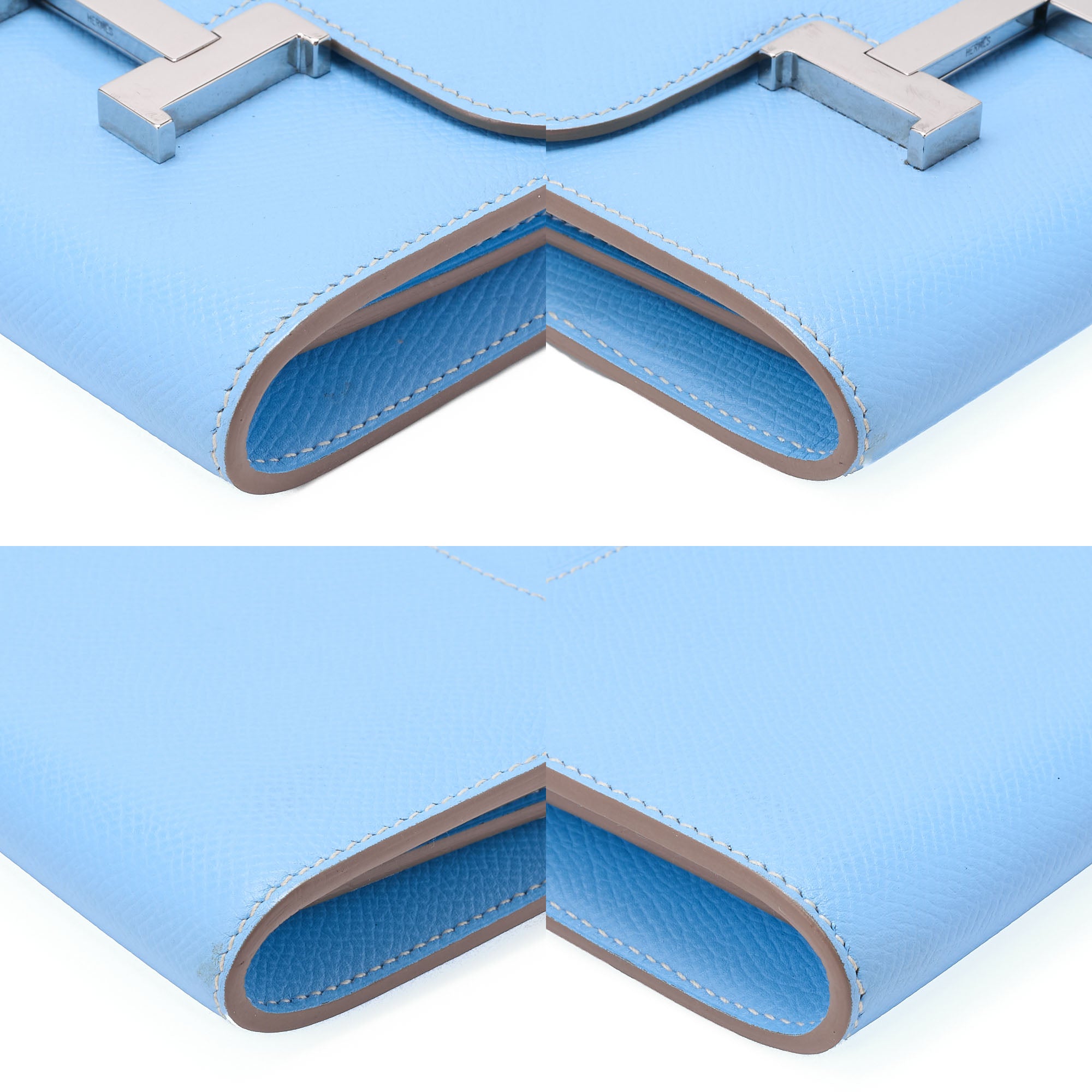 HERMES Constance Compact Bi-Fold Wallet Epson Blue Paradise Silver-Tone Hardware, Pre-Owned