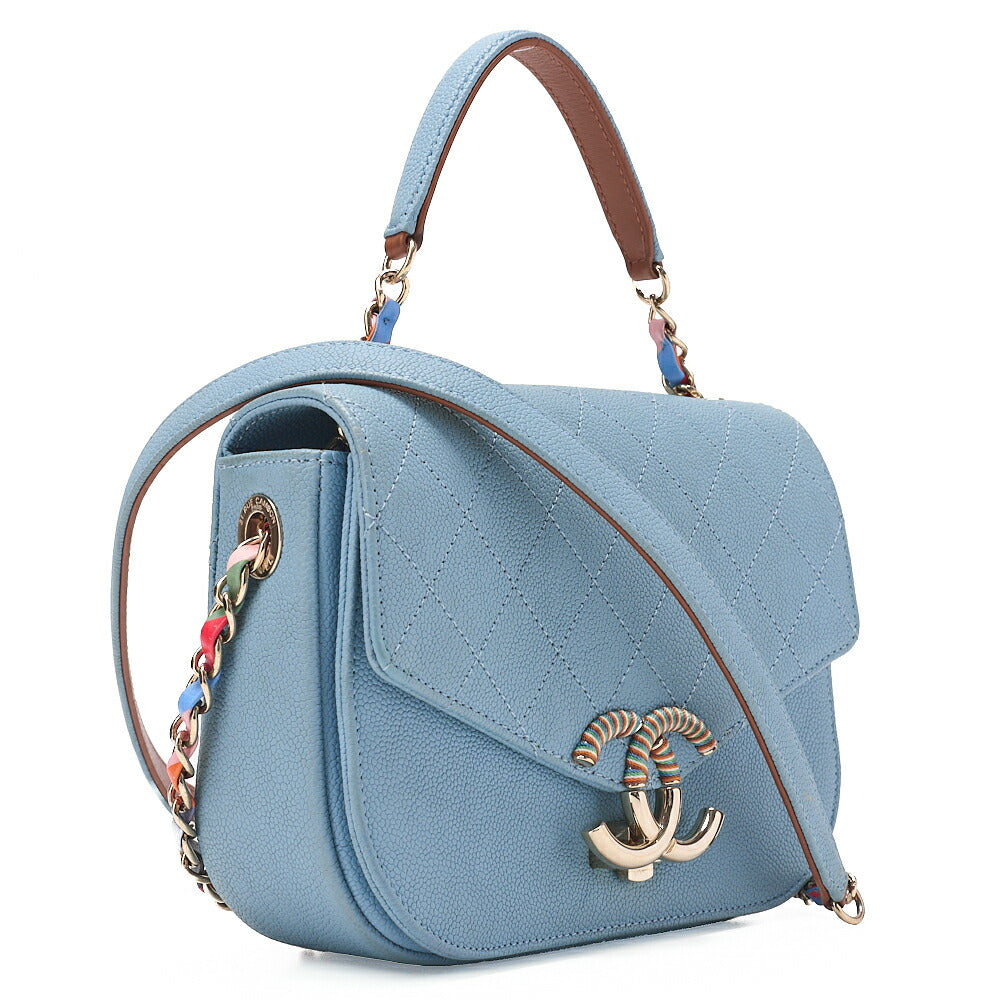 CHANEL Matelasse Half Coco Mark 2WAY Shoulder Caviar Skin Blue Multicolor Gold-Tone Hardware, Pre-Owned