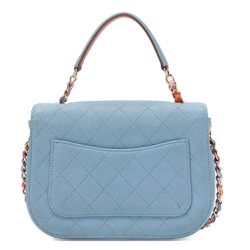CHANEL Matelasse Half Coco Mark 2WAY Shoulder Caviar Skin Blue Multicolor Gold-Tone Hardware, Pre-Owned