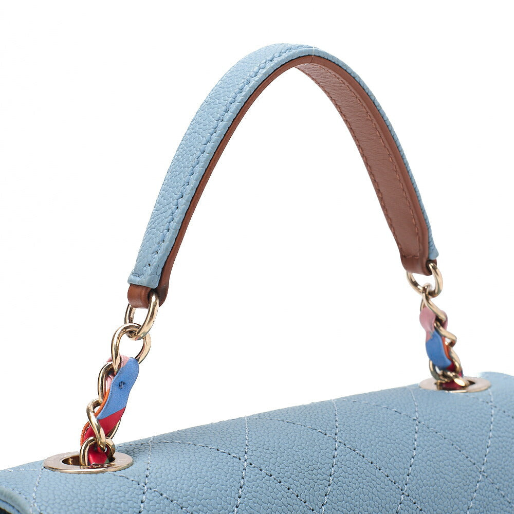 CHANEL Matelasse Half Coco Mark 2WAY Shoulder Caviar Skin Blue Multicolor Gold-Tone Hardware, Pre-Owned