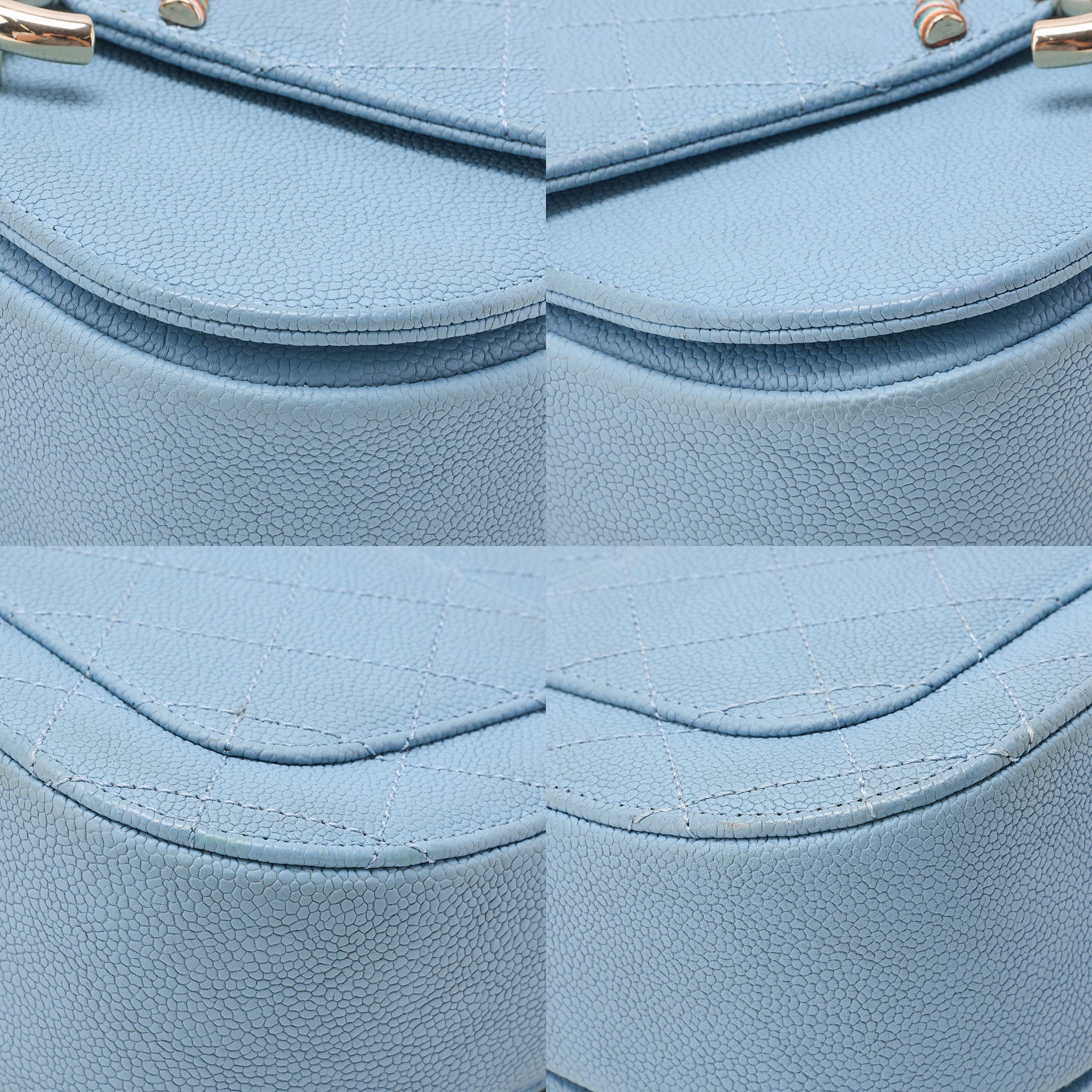 CHANEL Matelasse Half Coco Mark 2WAY Shoulder Caviar Skin Blue Multicolor Gold-Tone Hardware, Pre-Owned