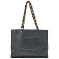 CHANEL Lambskin Big Coco Mark Giant Chain Tote Black Gold-Tone Hardware, Pre-Owned