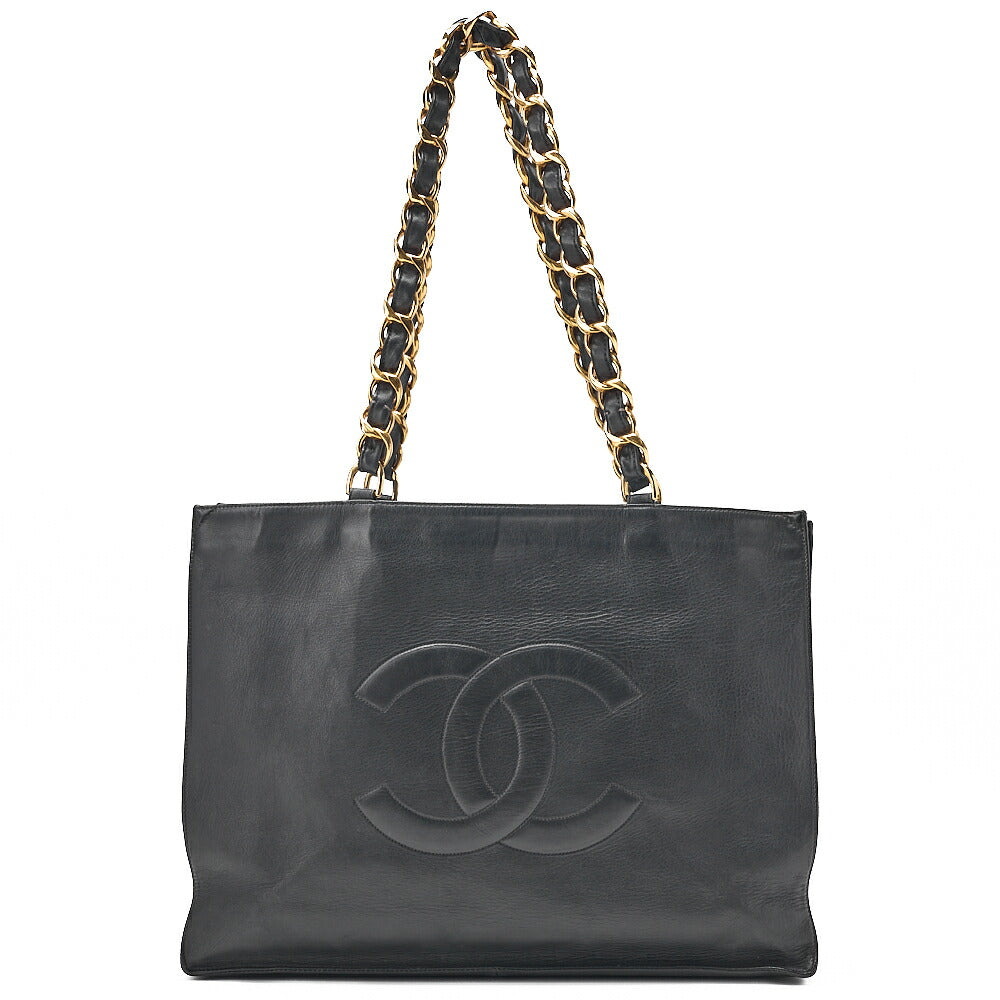 CHANEL Lambskin Big Coco Mark Giant Chain Tote Black Gold-Tone Hardware, Pre-Owned