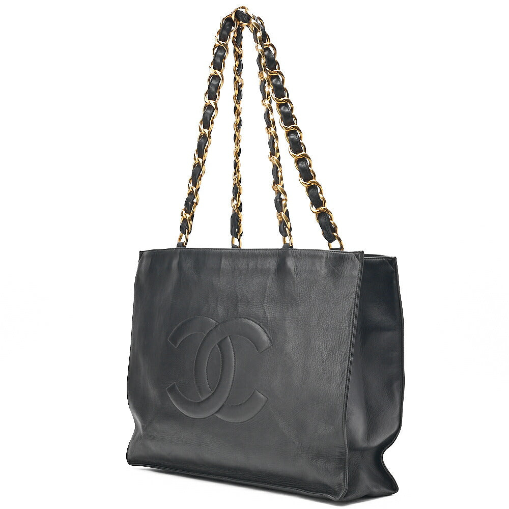 CHANEL Lambskin Big Coco Mark Giant Chain Tote Black Gold-Tone Hardware, Pre-Owned