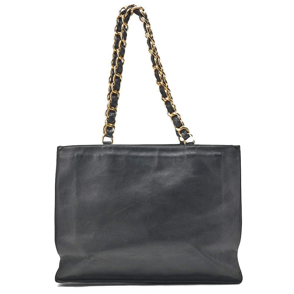 CHANEL Lambskin Big Coco Mark Giant Chain Tote Black Gold-Tone Hardware, Pre-Owned
