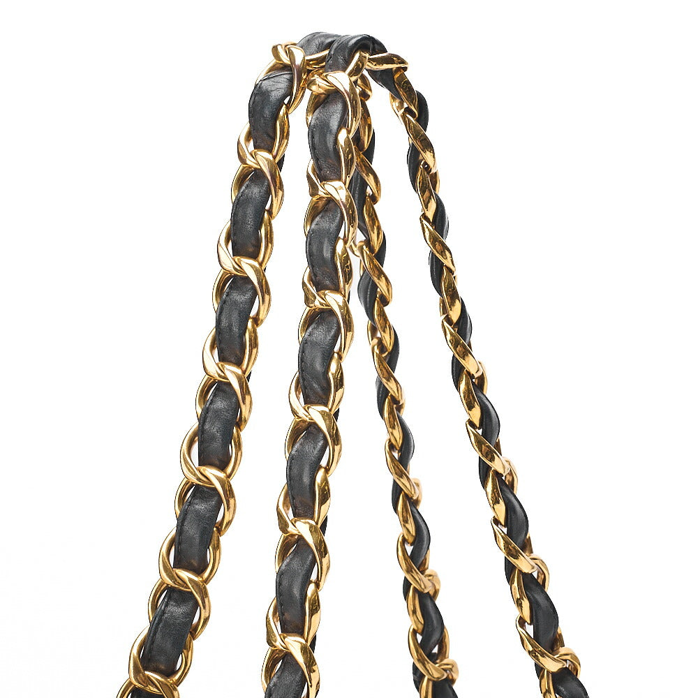 CHANEL Lambskin Big Coco Mark Giant Chain Tote Black Gold-Tone Hardware, Pre-Owned