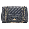 CHANEL Deca Matelasse 30 Single Flap Chain Shoulder Bag Lambskin Navy Champagne Gold-Tone Hardware, Pre-Owned