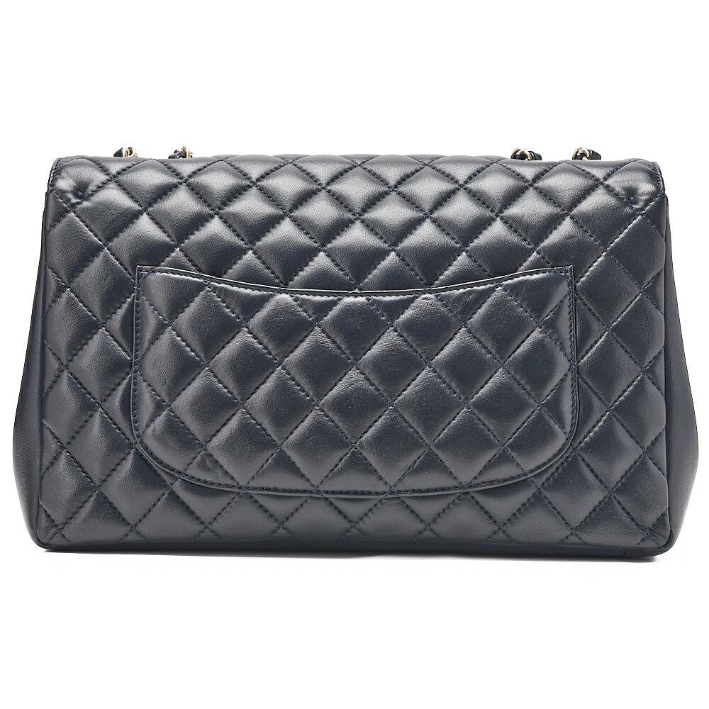 CHANEL Deca Matelasse 30 Single Flap Chain Shoulder Bag Lambskin Navy Champagne Gold-Tone Hardware, Pre-Owned