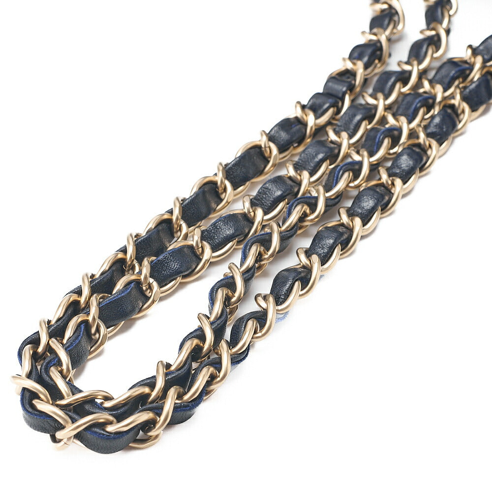 CHANEL Deca Matelasse 30 Single Flap Chain Shoulder Bag Lambskin Navy Champagne Gold-Tone Hardware, Pre-Owned