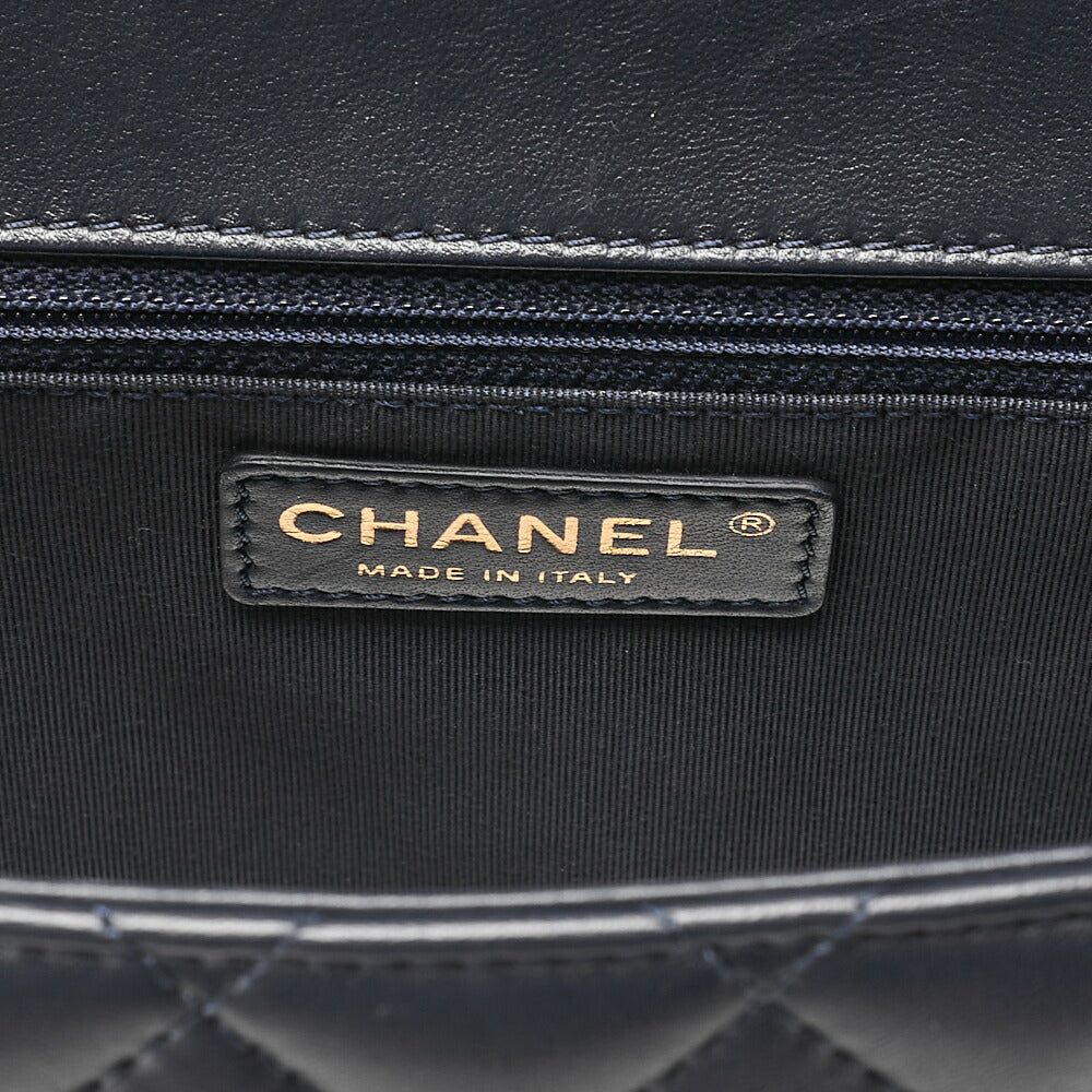 CHANEL Deca Matelasse 30 Single Flap Chain Shoulder Bag Lambskin Navy Champagne Gold-Tone Hardware, Pre-Owned