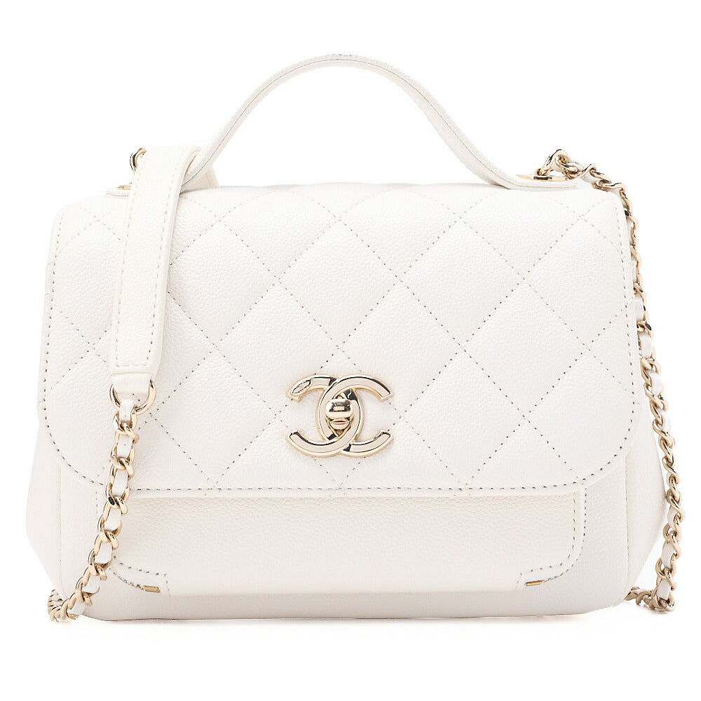 CHANEL Matelasse Business Affinity 2-Way Shoulder Bag Caviar Skin White Gold-Tone Hardware, Pre-Owned