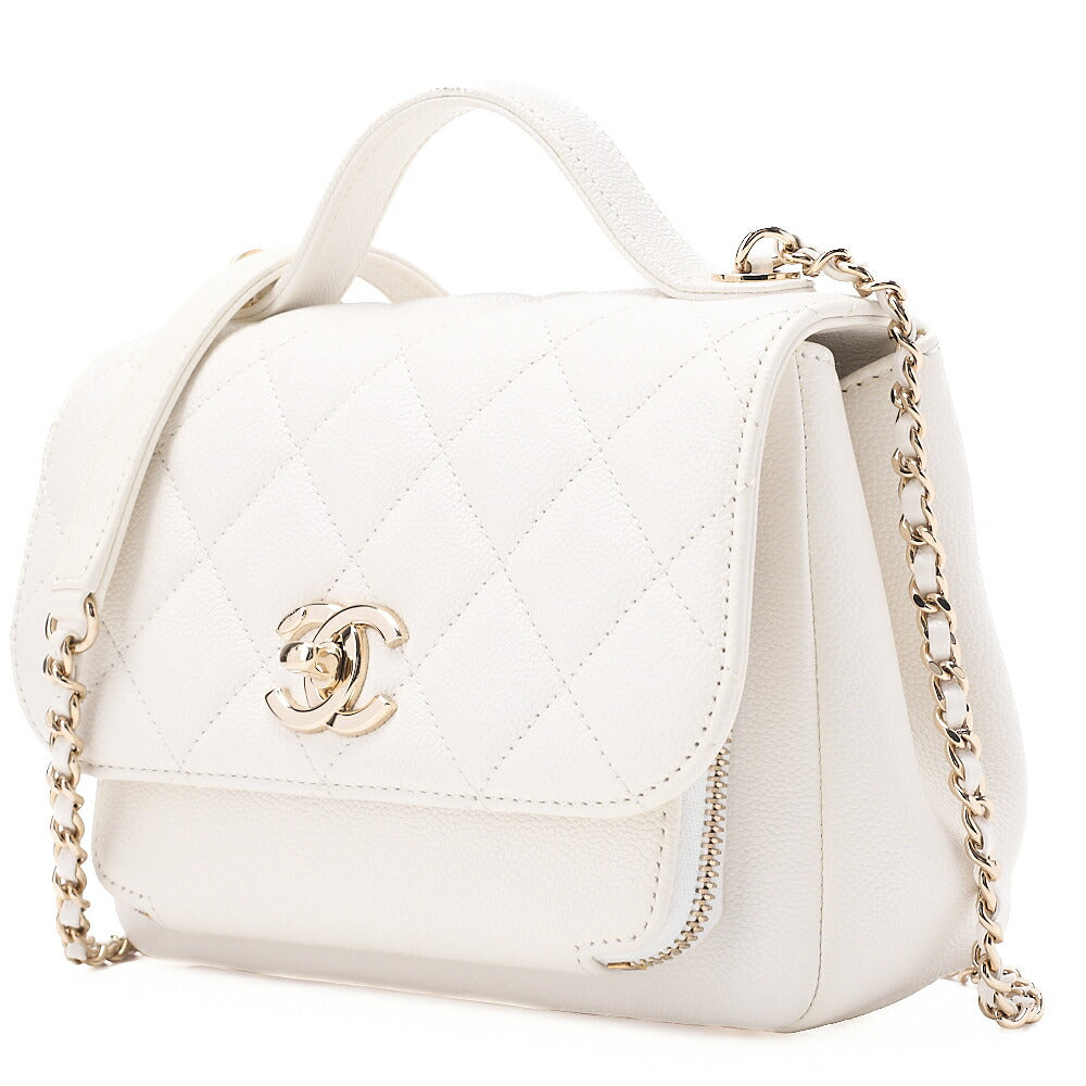 CHANEL Matelasse Business Affinity 2-Way Shoulder Bag Caviar Skin White Gold-Tone Hardware, Pre-Owned