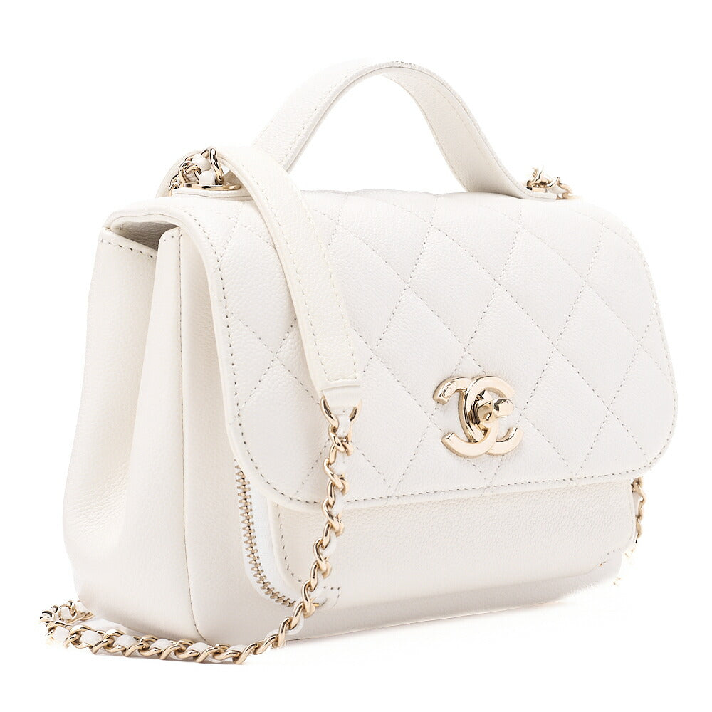 CHANEL Matelasse Business Affinity 2-Way Shoulder Bag Caviar Skin White Gold-Tone Hardware, Pre-Owned